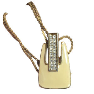 Vintage BJC Signed Enamel and rhinestone pendant on gold toned 10" chain